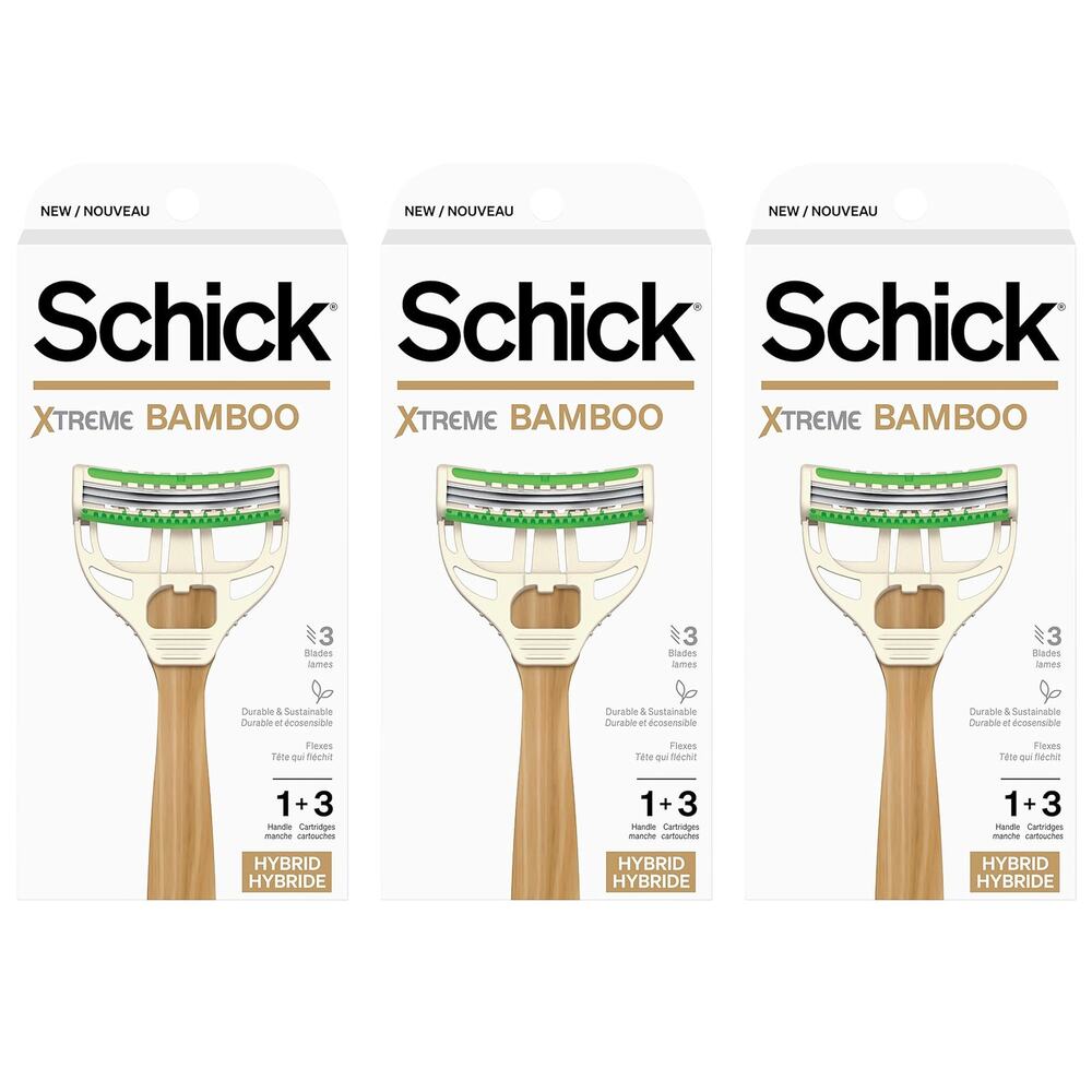 3 New Schick Xtreme Bamboo Razor - Eco Friendly Disposable Razors, Bamboo Handle